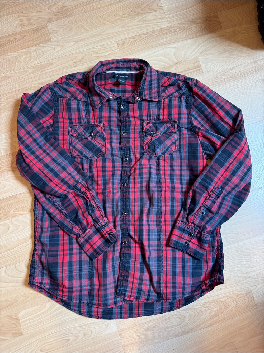 INC International Concepts Red and Black Plaid Button-Down Shirt